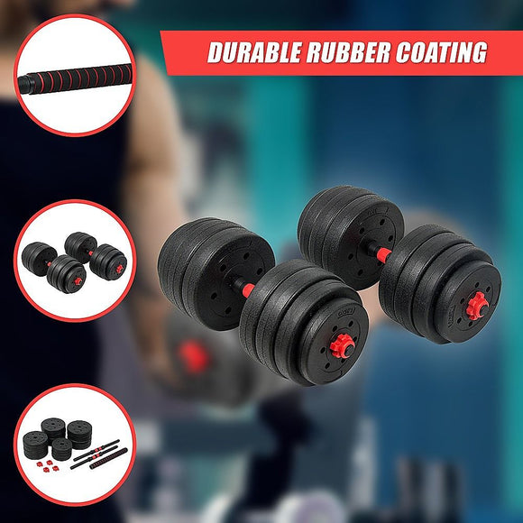 40kg Adjustable Rubber Dumbbell Set Barbell Home GYM Exercise Weights