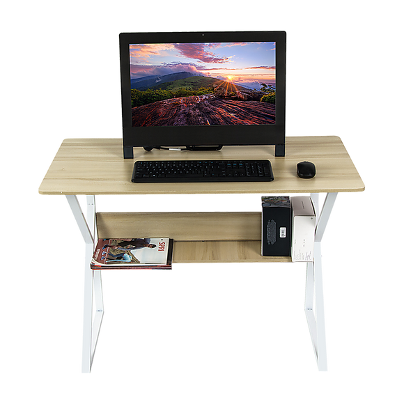 Wood & Metal Computer Desk with Shelf Home Office Furniture