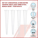 Set of 4 Industrial 3-Rod Retro Hairpin Table Legs 12mm Steel Bench Desk - 71cm White-2