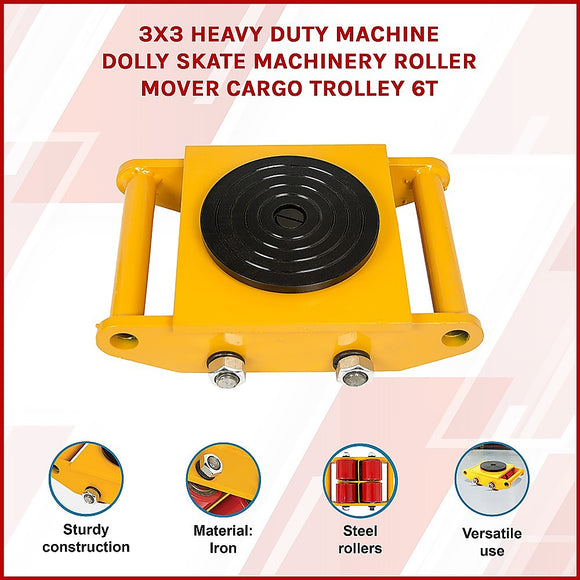 Heavy Duty Machine Dolly Skate Machinery Roller Mover Cargo Trolley 6T
