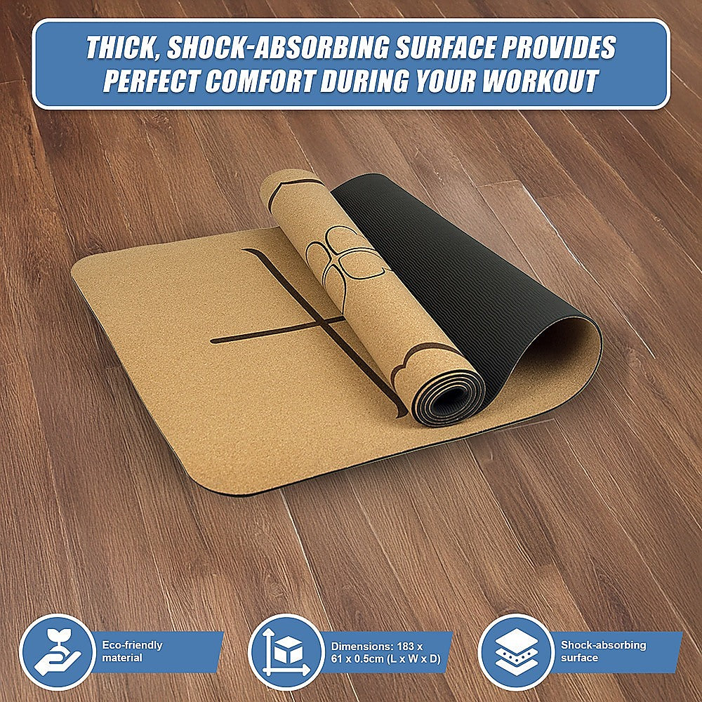 Natural Cork TPE Yoga Mat Sports Eco Friendly Exercise Fitness Gym Pilates