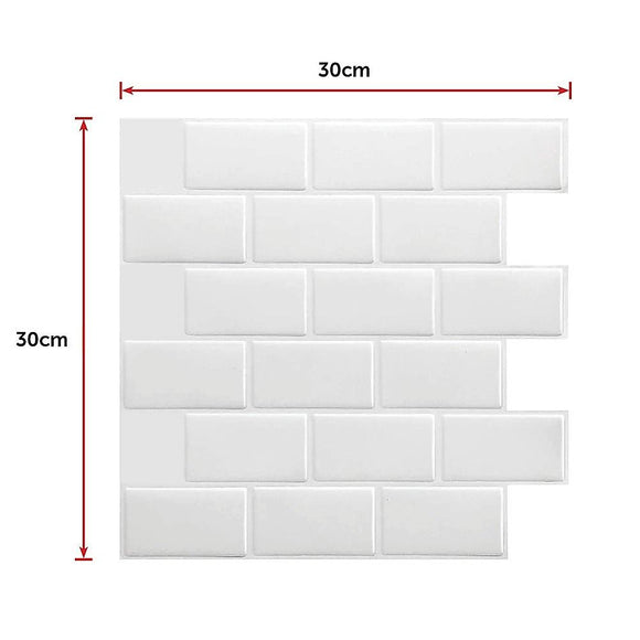 Tiles 3D Peel and Stick Wall Tile Subway White (30 x 30cm x 10 sheets)
