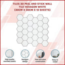 Tiles 3D Peel and Stick Wall Tile Hexagon White (30cm x 30cm x 10 sheets)-2