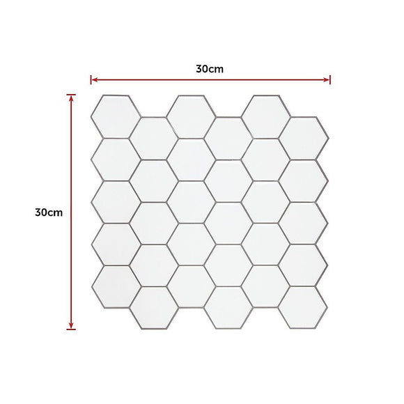 Tiles 3D Peel and Stick Wall Tile Hexagon White (30cm x 30cm x 10 sheets)