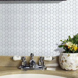 Tiles 3D Peel and Stick Wall Tile Hexagon White (30cm x 30cm x 10 sheets) - 0