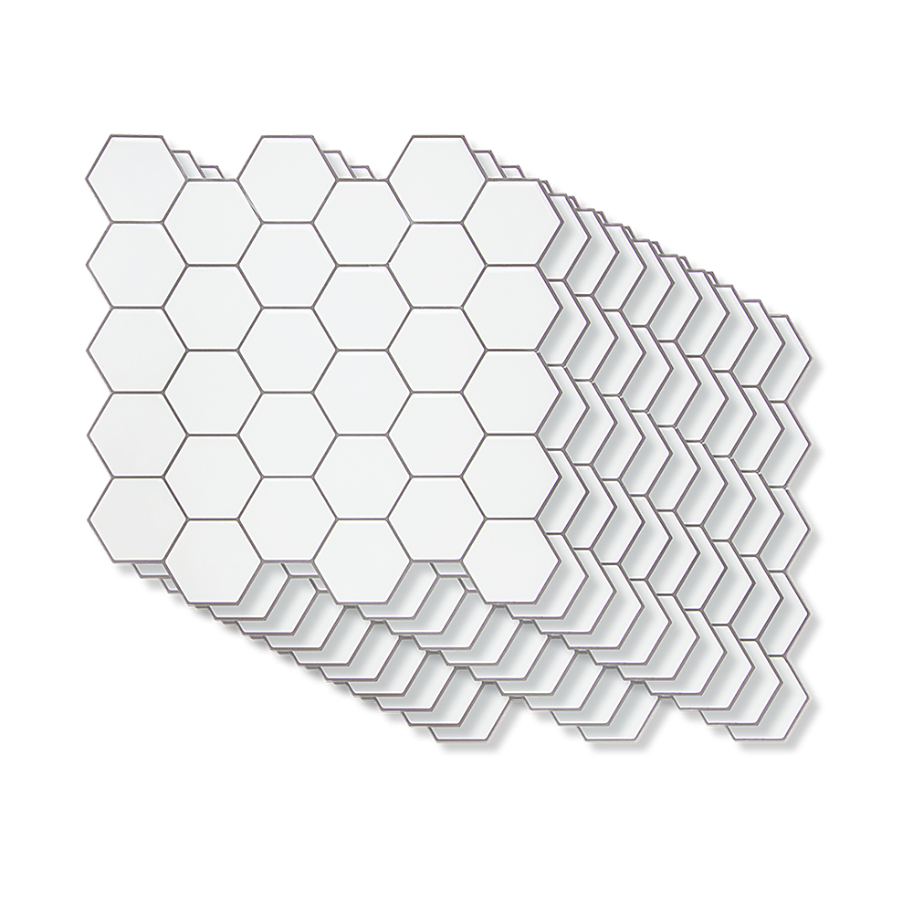 Tiles 3D Peel and Stick Wall Tile Hexagon White (30cm x 30cm x 10 sheets)