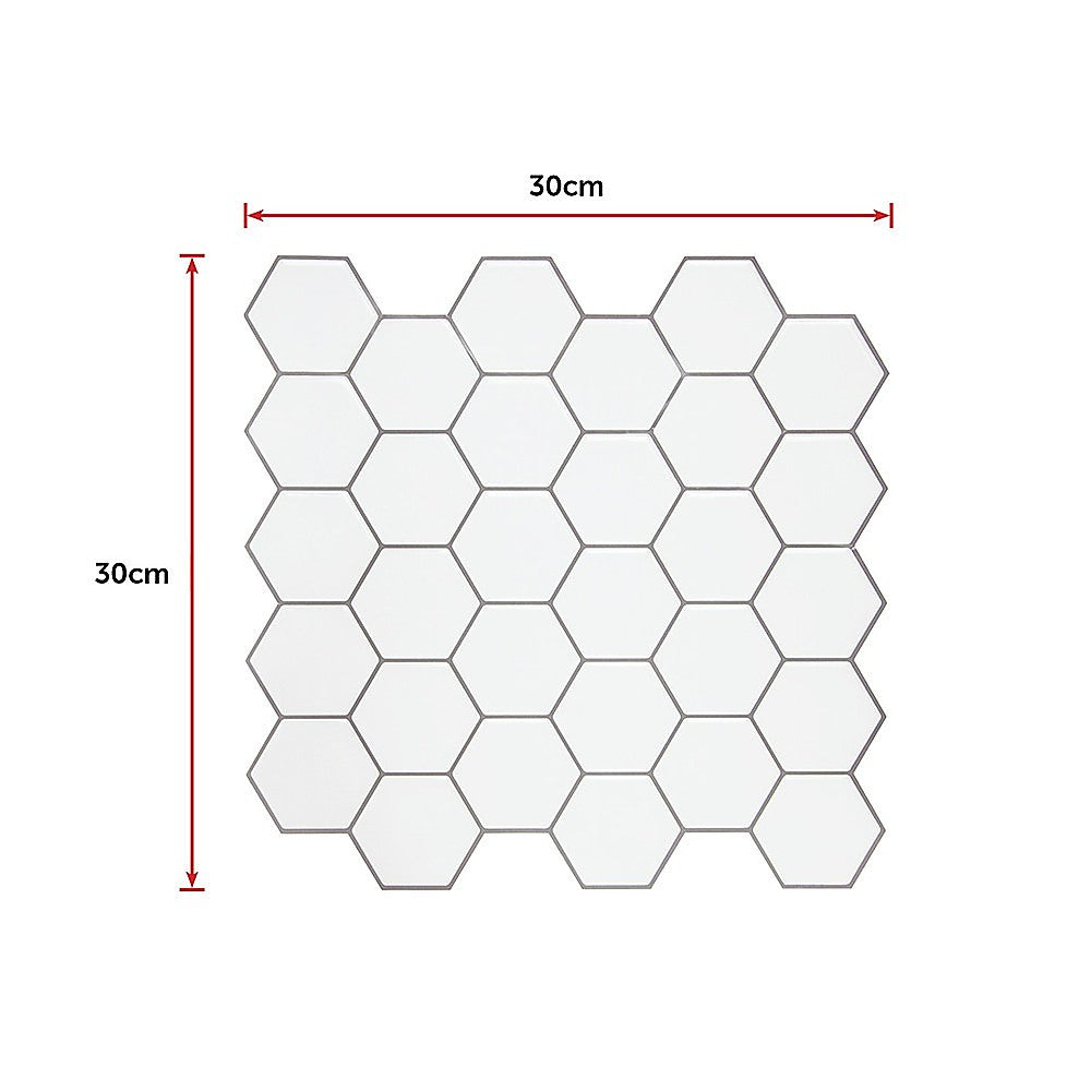 Tiles 3D Peel and Stick Wall Tile Hexagon White (30cm x 30cm x 10 sheets)