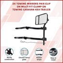2x Towing Mirrors Pair Clip on Multi Fit Clamp On Towing Caravan 4X4 Trailer-3