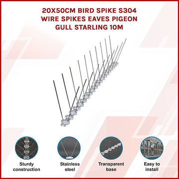 20x 50cm Bird Spike S304 wire Spikes Eaves Pigeon Gull Starling 10M - 0