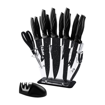 Kitchen 17 Piece Knife Set with Block and Sharpener Chef Knives