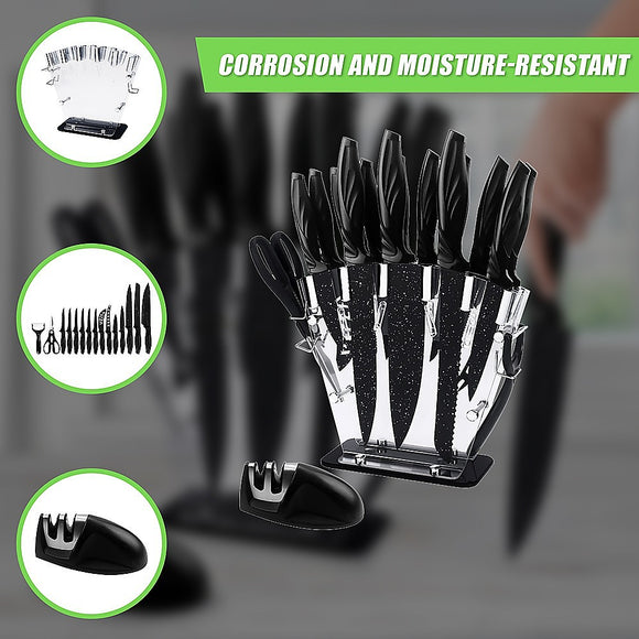 Kitchen 17 Pc Knife Set w/ Block & Sharpener Chef Bread Steak Knives
