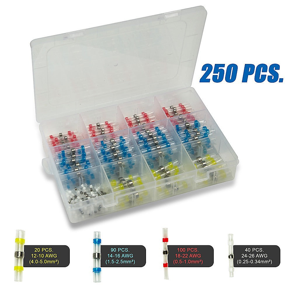 250PCS Waterproof Solder Seal Sleeve Heat Shrink Butt Wire Connectors Terminals