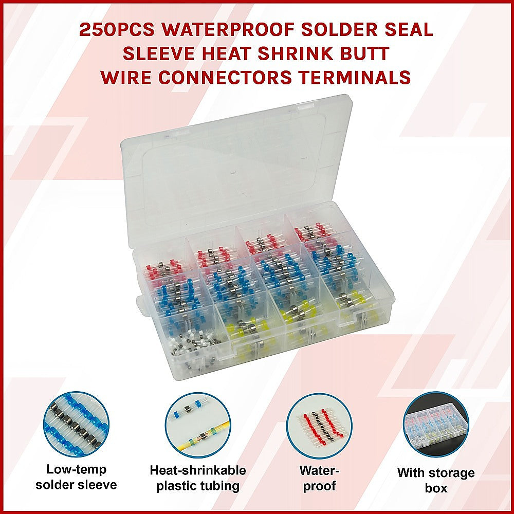 250PCS Waterproof Solder Seal Sleeve Heat Shrink Butt Wire Connectors Terminals - 0