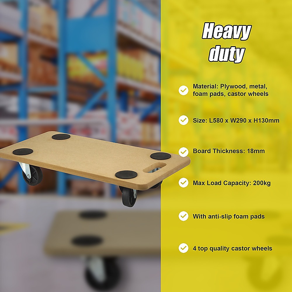 200kg Heavy Duty Hand Dolly Furniture Wooden Trolley Cart Moving Platform Mover