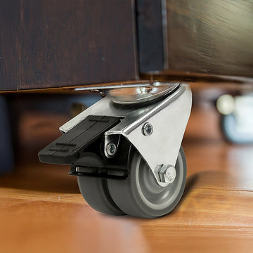 4 x 2" Heavy Duty Swivel Double Wide Castor Wheels Trolley 50mm Furniture Rubber With Brake - 0