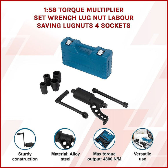 1:58 Torque Multiplier Set Wrench Lug Nut Labour Saving Lugnuts 4 Sockets