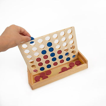 Wooden 4 in a Row Game Classic Family Board Game Educational Toy for Kids & Children - 0