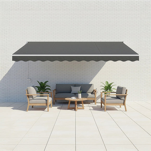 Outdoor Folding Arm Awning Retractable Sunshade Canopy Grey 5.0m x 2.5m