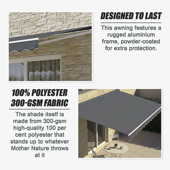 Outdoor Folding Arm Awning Retractable Sunshade Canopy Grey 4.0m x 3.0m