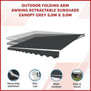 Outdoor Folding Arm Awning Retractable Sunshade Canopy Grey 5.0m x 3.0m-3