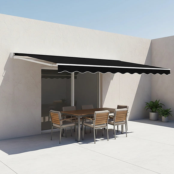 Outdoor Folding Arm Awning Retractable Sunshade Canopy Black 5.0m x 3.0m