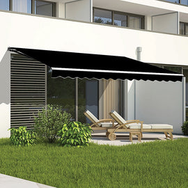 Outdoor Folding Arm Awning Retractable Sunshade Canopy Black 5.0m x 3.0m - 0