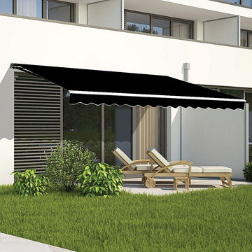 Outdoor Folding Arm Awning Retractable Sunshade Canopy Black 5.0m x 3.0m - 0
