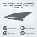 Motorised Outdoor Folding Arm Awning Retractable Sunshade Canopy Grey 3.0m x 2.5m-3