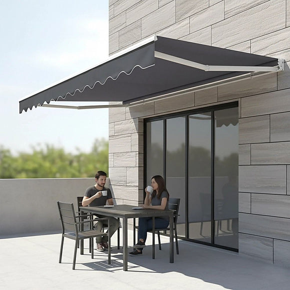 Motorised Outdoor Folding Arm Awning Retractable Sunshade Canopy Grey 3.0m x 2.5m