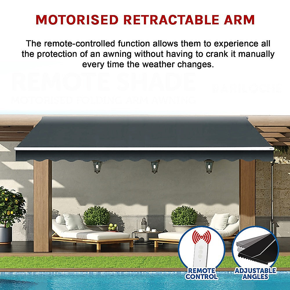 Motorised Outdoor Folding Arm Awning Retractable Sunshade Canopy Grey 3.0m x 2.5m