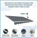 Motorised Outdoor Folding Arm Awning Retractable Sunshade Canopy Grey 5.0m x 2.5m-3