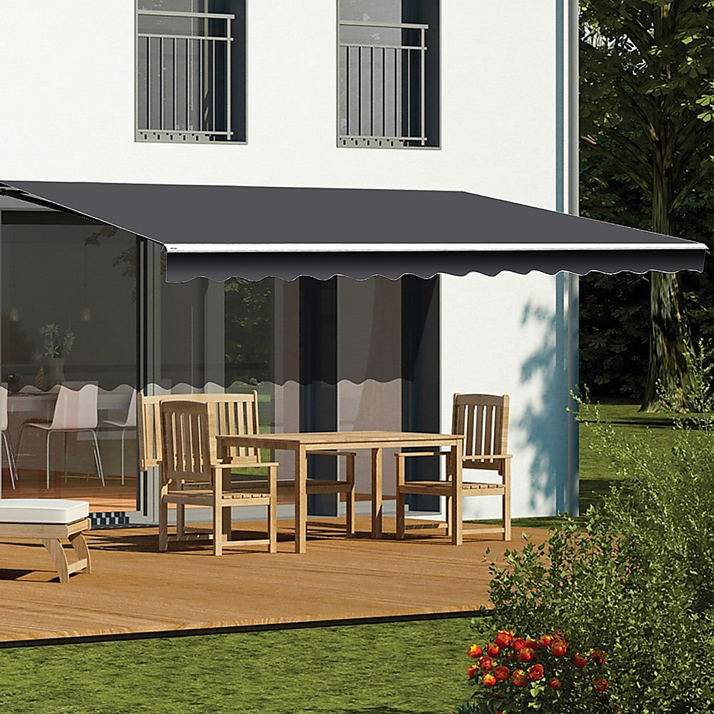 Motorised Outdoor Folding Arm Awning Retractable Sunshade Canopy Grey 5.0m x 2.5m - 0