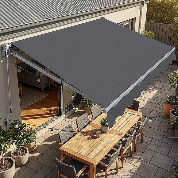 Motorised Outdoor Folding Arm Awning Retractable Sunshade Canopy Grey 5.0m x 3.0m