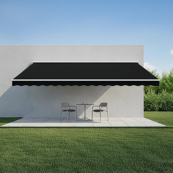 Motorised Outdoor Folding Arm Awning Retractable Sunshade Canopy Black 5.0m x 3.0m