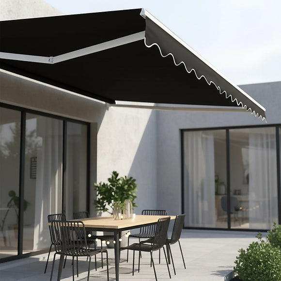 Motorised Outdoor Folding Arm Awning Retractable Sunshade Canopy Black 5.0m x 3.0m