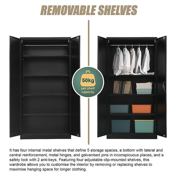 Two-Door Metal Cabinet Shelf Storage for Home Office Gym