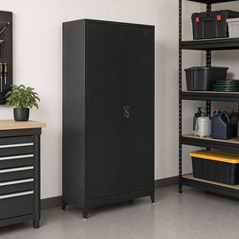 Two-Door Metal Cabinet Shelf Storage for Home Office Gym - 0