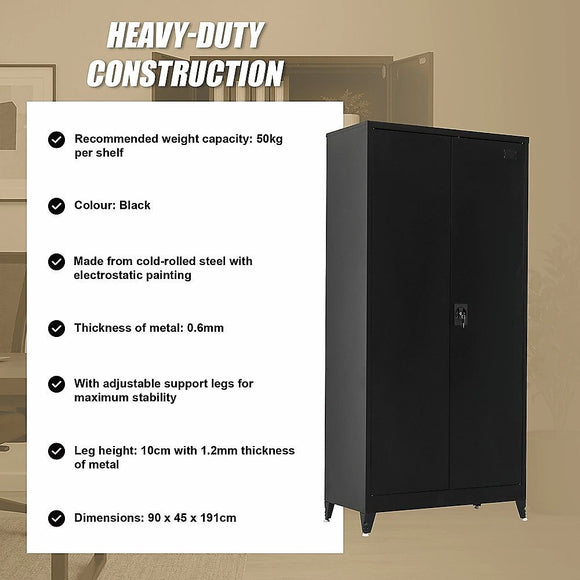 Two-Door Metal Cabinet Shelf Storage for Home Office Gym