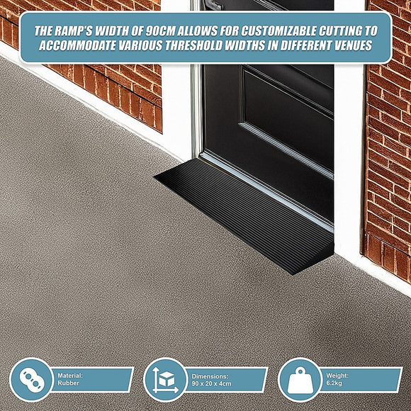 Cuttable Threshold Ramp Rubber Wheelchair Ramp Solid 4 cm Rise 90 cm Wide