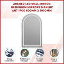 Arched LED Wall Mirror Bathroom Mirrors Makeup Anti-fog 600mm x 1000mm-3