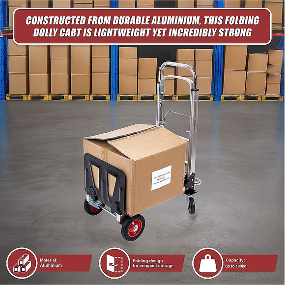 Hand Truck 2 in 1 Folding Dolly Cart 180kg Capacity Heavy Duty Aluminium