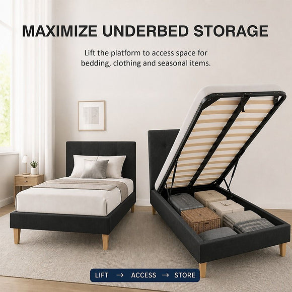 Gas Lift Bed Mechanism – King Single Bed Frame with Wooden Slats