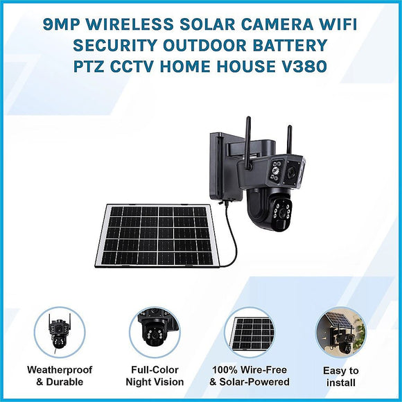 9MP Wireless Solar Camera WIFI Security Outdoor Battery PTZ CCTV Home House V380