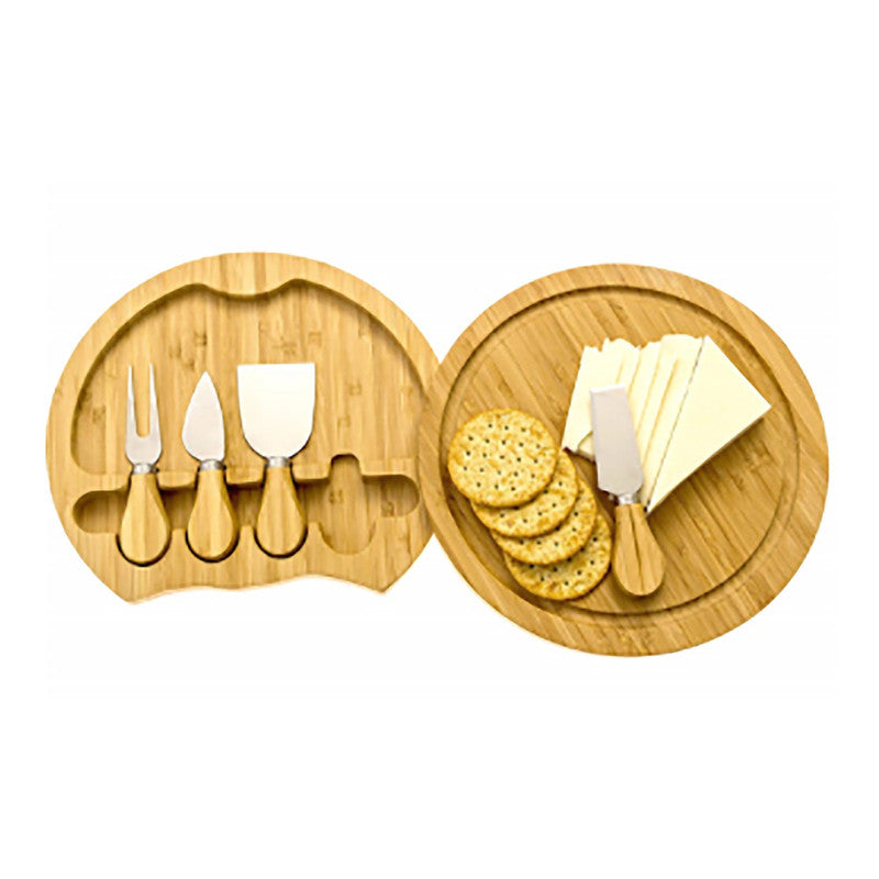 Minnie Bamboo Cheese Charcuterie Board and Knife Set 5 piece Round 22cm Free Delivery - 0