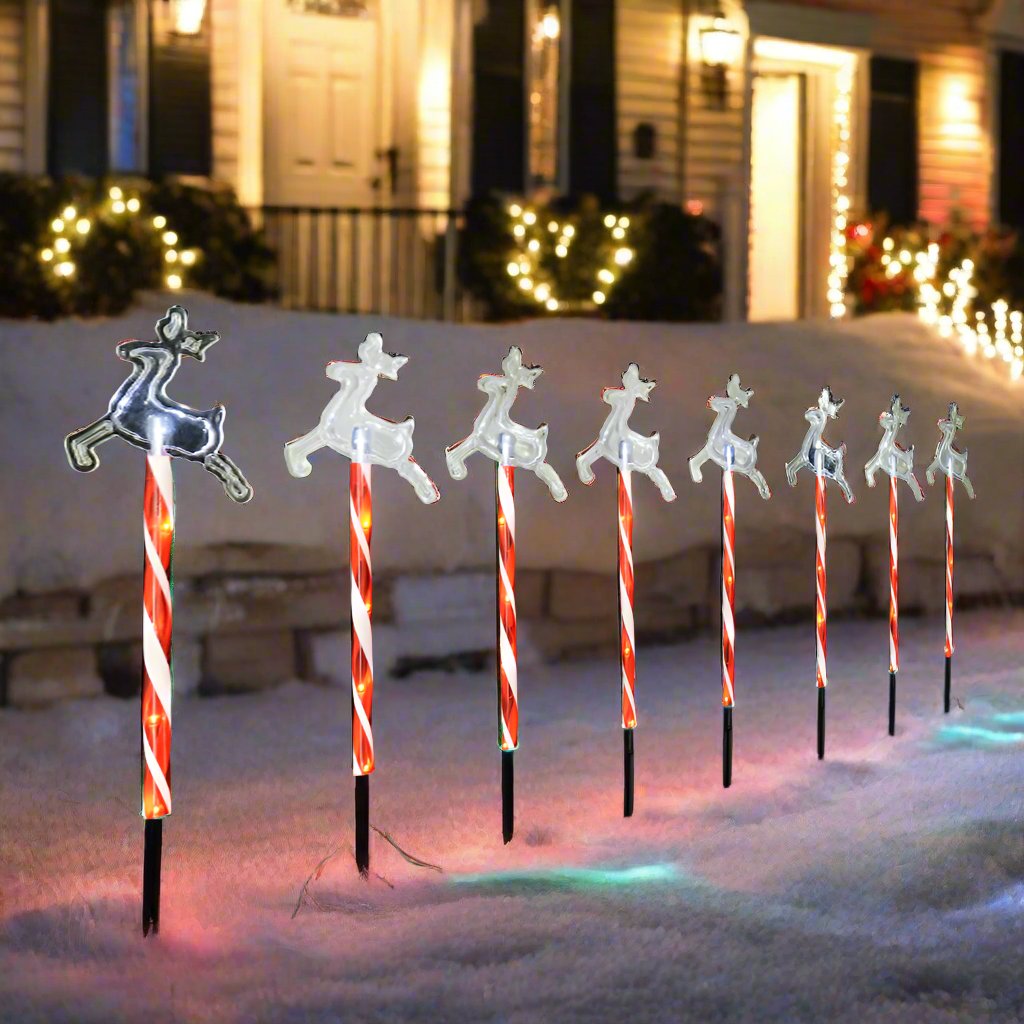 Solar LED Path Lights Reindeer – 8 Pack Cool White - 0