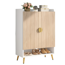 NNETMLT 7-Tier Shoe Storage Cabinet with Adjustable Shelves, Wood and Gold-1