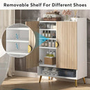 NNETMLT 7-Tier Shoe Storage Cabinet with Adjustable Shelves, Wood and Gold-2