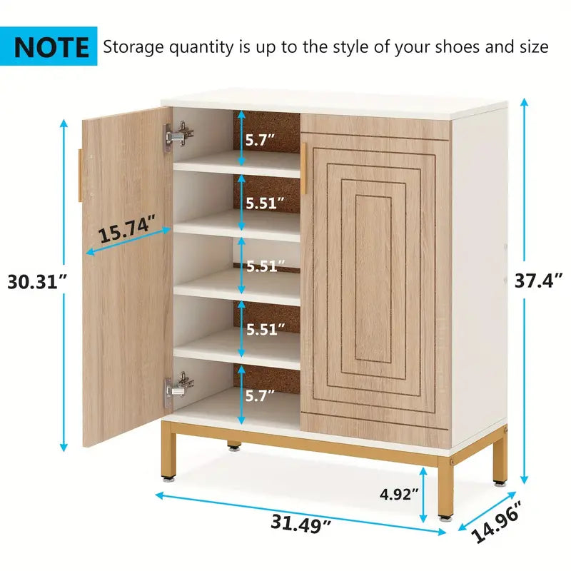 NNETMLT 5-Tier Shoe Cabinet with Geometric Pattern Doors-White/Natural - 0