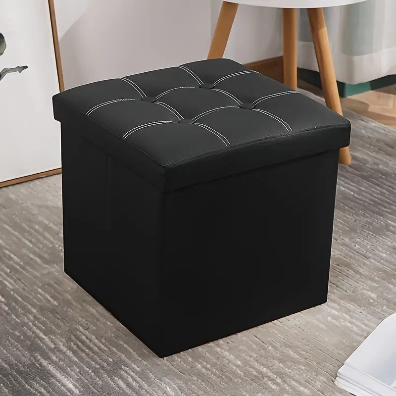 NNETM Faux Leather Storage Ottoman - Black, 55L - 0