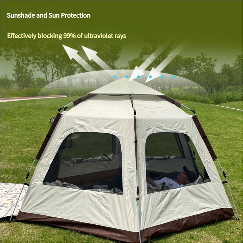 5-8 Person Hexagonal Camping Tent | Double-Layer Silver Coated Waterproof Shelter with Awning (280*280*158cm) - 0